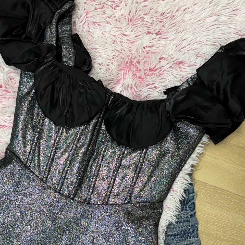 Hot Topic Futuristic Black Silver corset metallic fit & flare Cosplay Dress XS - Picture 2 of 9